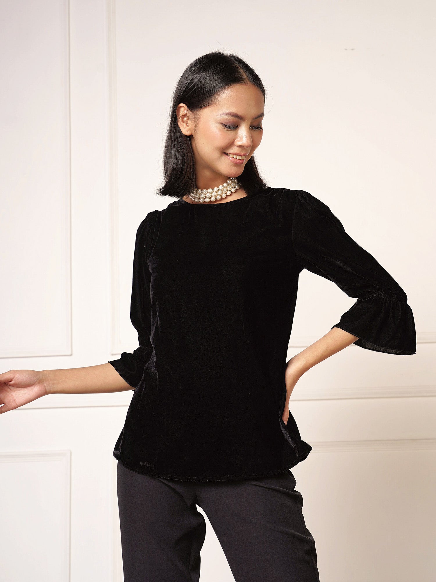 Jennifer Boat Neck Top-Black