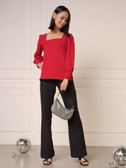 Victoria Square Neck Top-Carmine red