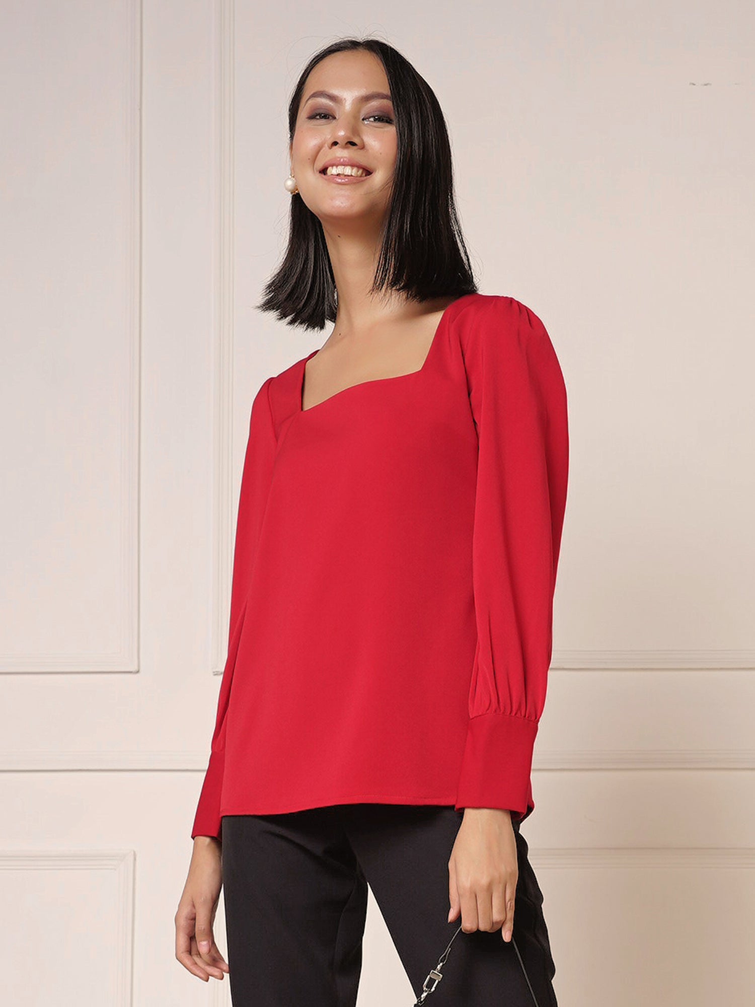 Victoria Square Neck Top-Carmine red