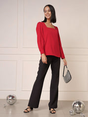 Victoria Square Neck Top-Carmine red