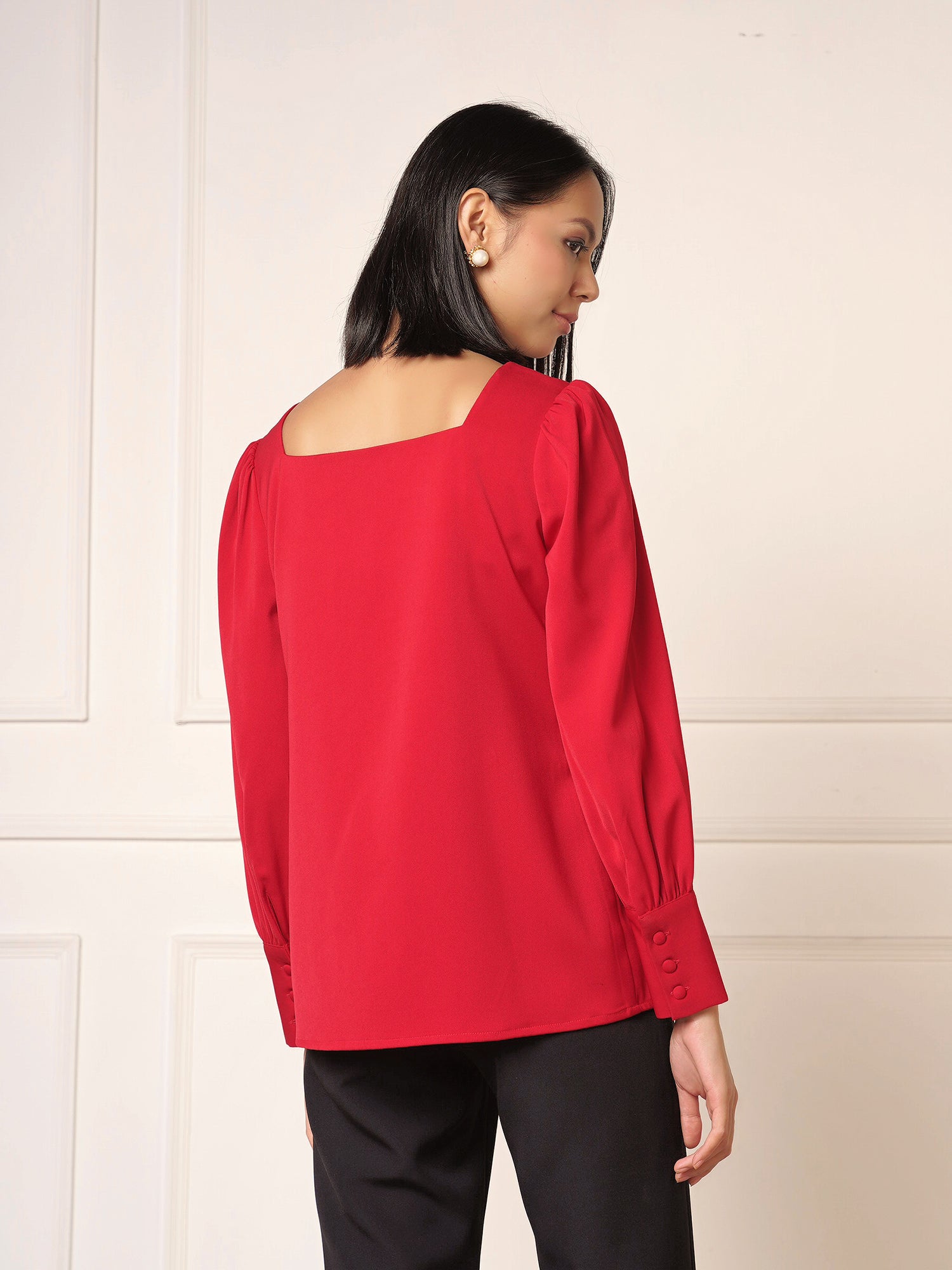 Victoria Square Neck Top-Carmine red