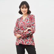 Mosaic Berry Geometric V Neck Top - Multicolor