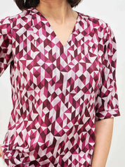 Mosaic Plum Geometric V-Neck Top - plum