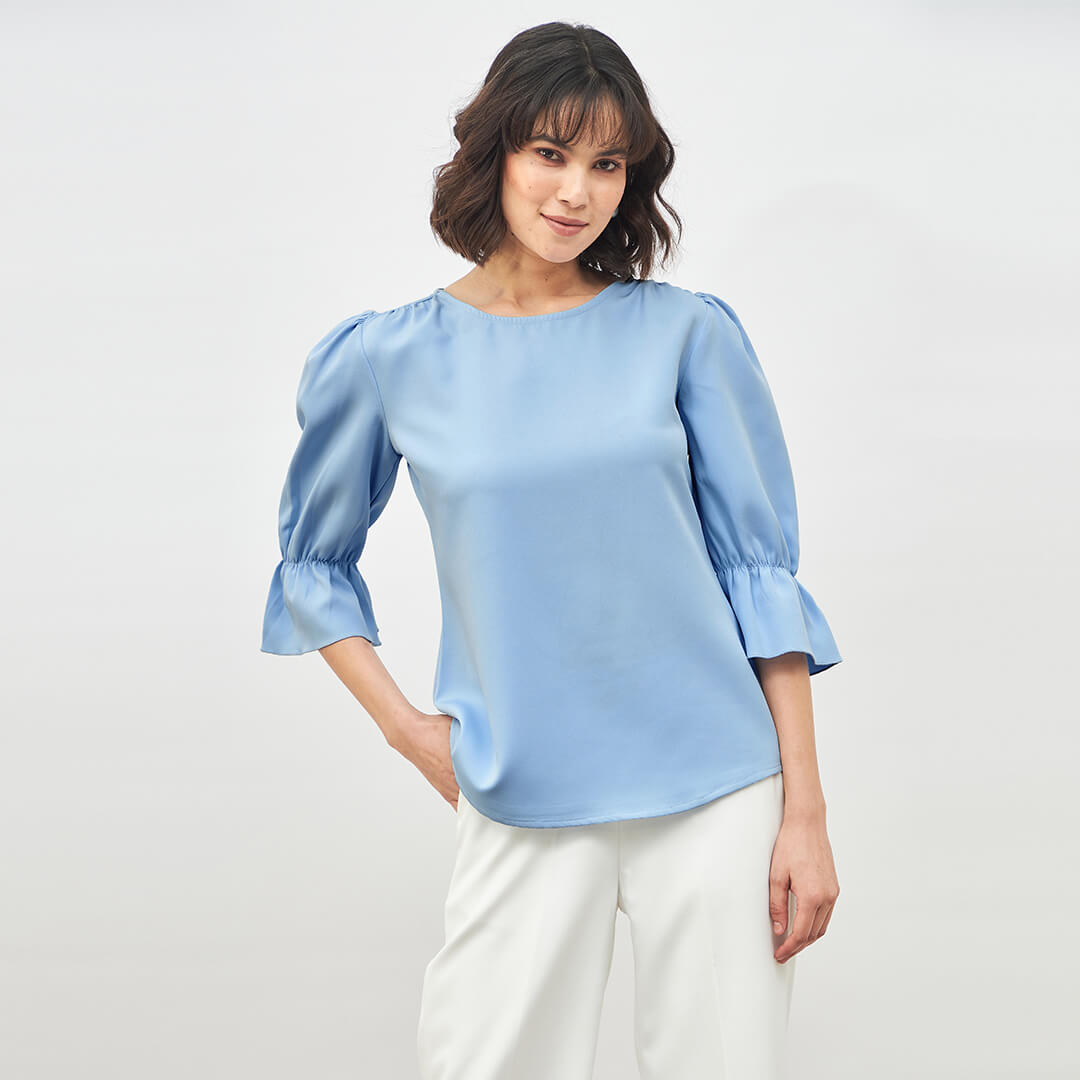 Ardent Boat Neck Top-Sky Blue