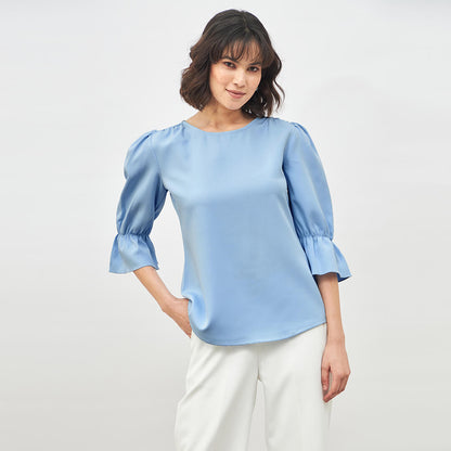 Ardent Boat Neck Top-Sky Blue