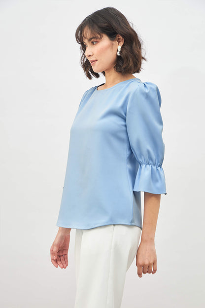 Ardent Boat Neck Top-Sky Blue
