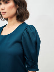 Jaunty Puffed Sleeves Top-Teal