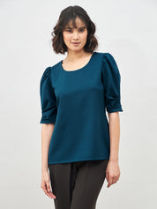 Jaunty Puffed Sleeves Top-Teal