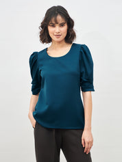 Jaunty Puffed Sleeves Top-Teal