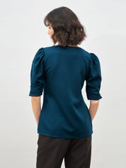 Jaunty Puffed Sleeves Top-Teal