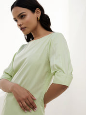 Celery Pleated Sleeve Top-Fresh Green