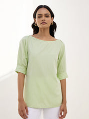 Celery Pleated Sleeve Top-Fresh Green