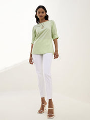 Celery Pleated Sleeve Top-Fresh Green