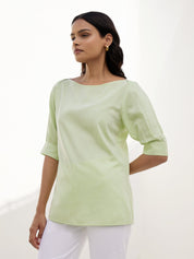 Celery Pleated Sleeve Top-Fresh Green