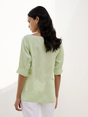 Celery Pleated Sleeve Top-Fresh Green