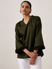 Sprite Smocked Sleeve Top - Olive Green