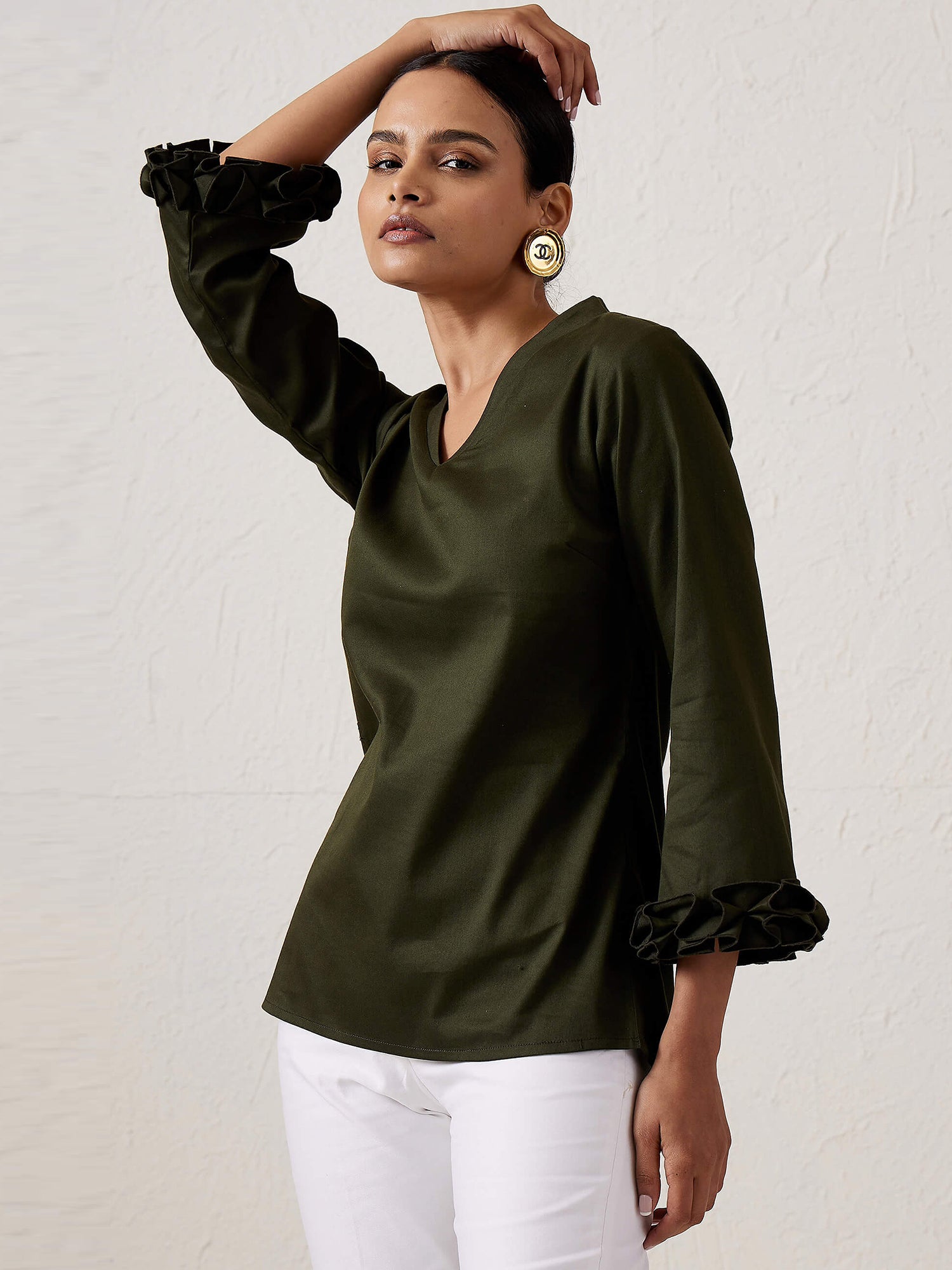 Sprite Smocked Sleeve Top - Olive Green