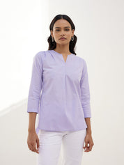 Heather High-Low Pleated Top-Lavender