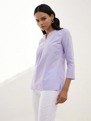 Heather High-Low Pleated Top-Lavender