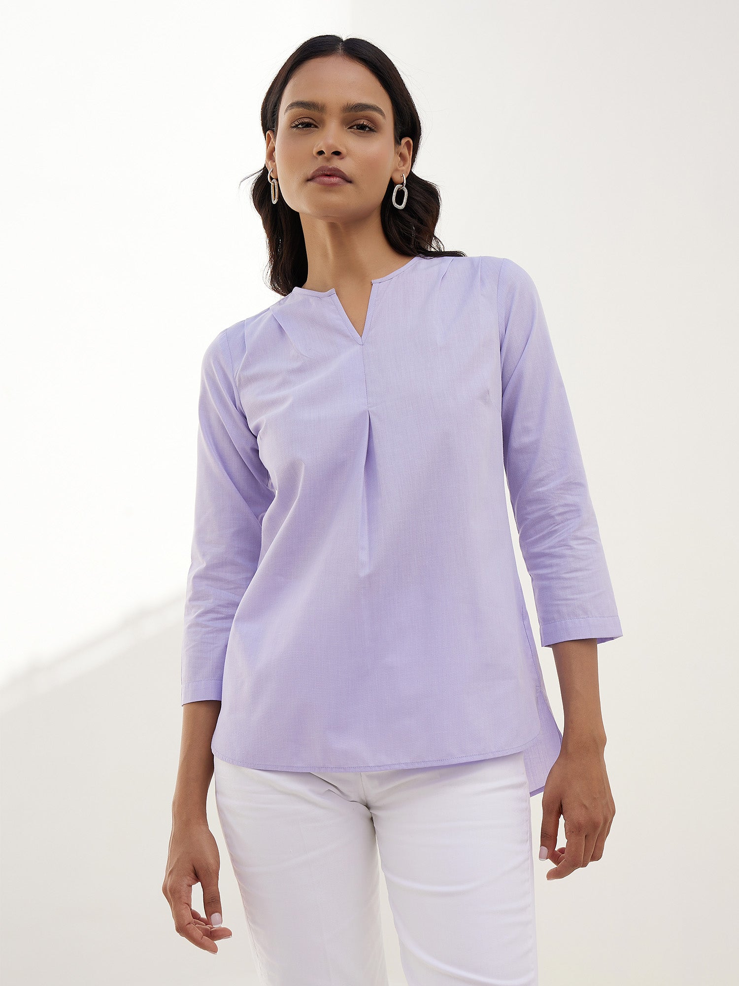 Heather High-Low Pleated Top-Lavender