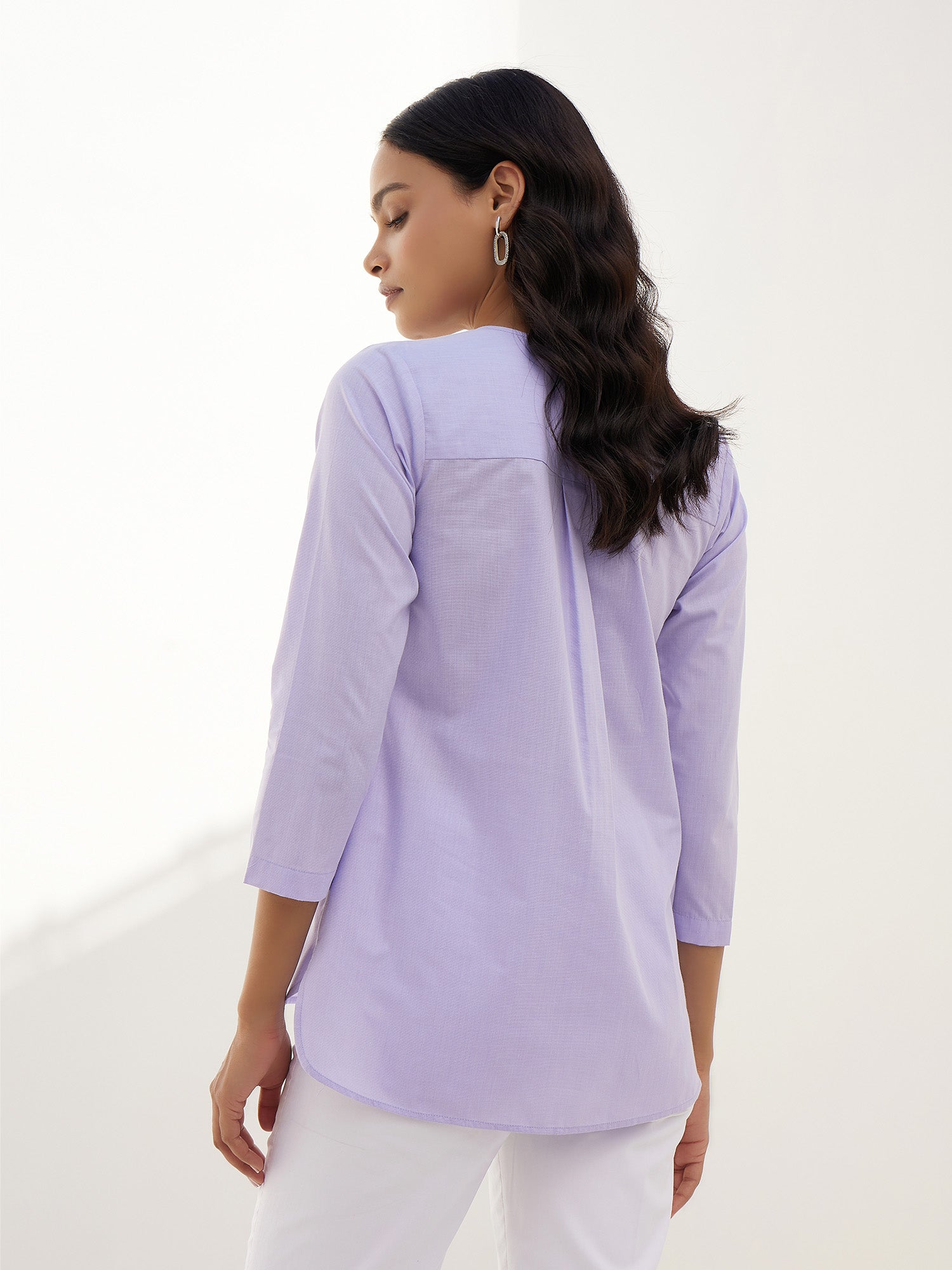 Heather High-Low Pleated Top-Lavender