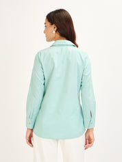 Allure Collared Long Top-Aqua