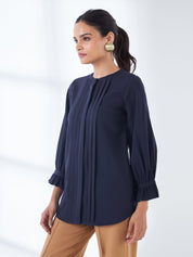 Panache-Navy Pintuck Detailing Top-Navy