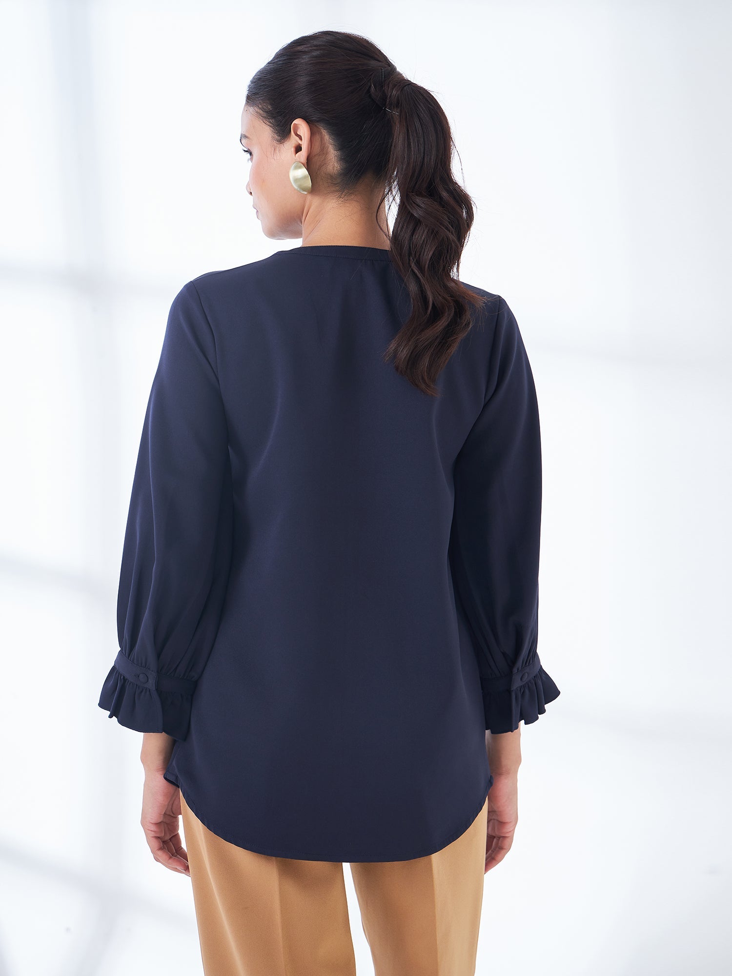 Panache-Navy Pintuck Detailing Top-Navy