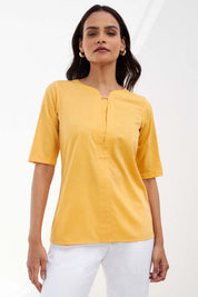 Tangelo Neck Band Detail Top - Yellow