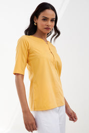 Tangelo Neck Band Detail Top - Yellow