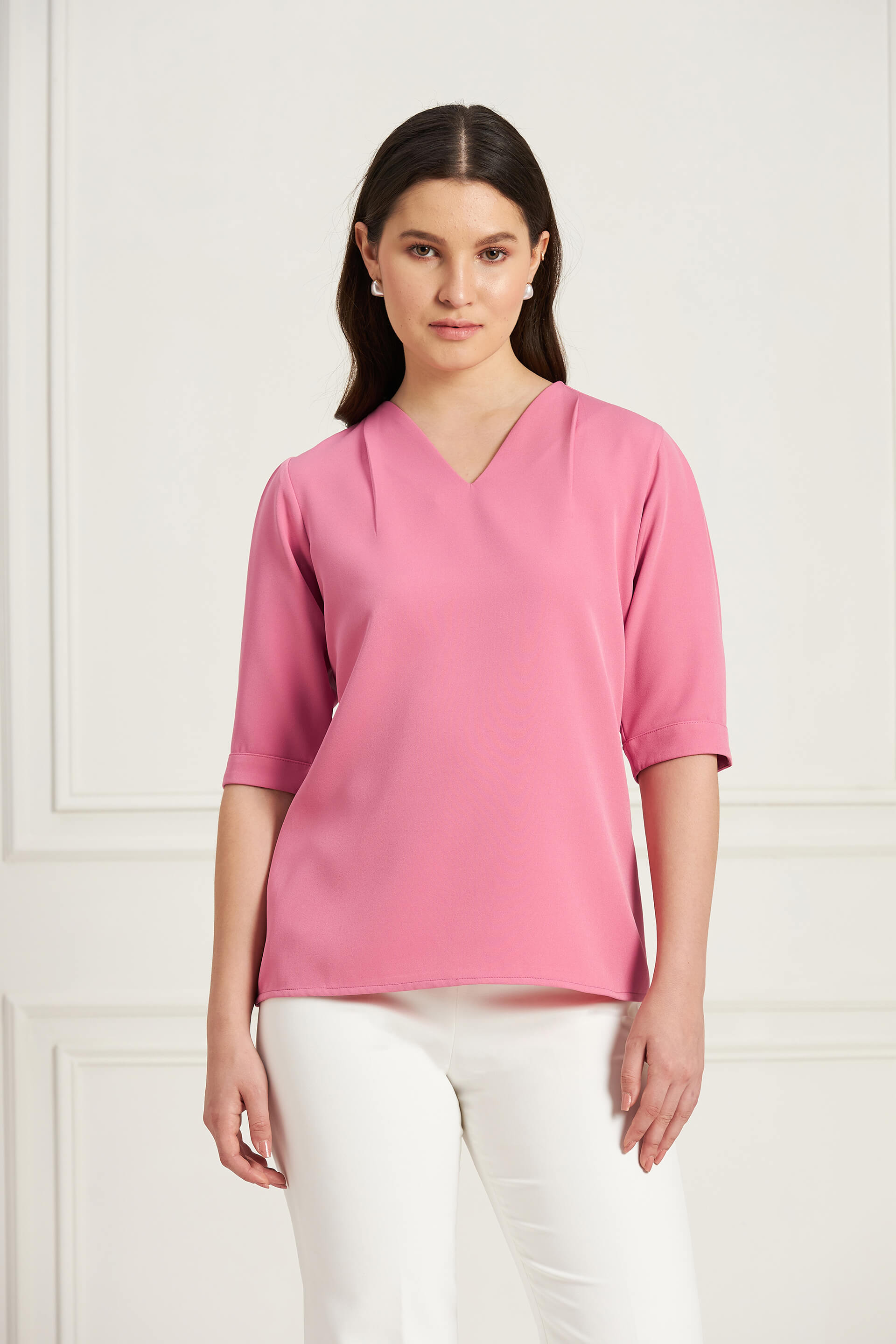 Genteel V-Neck Top - Pink Rose