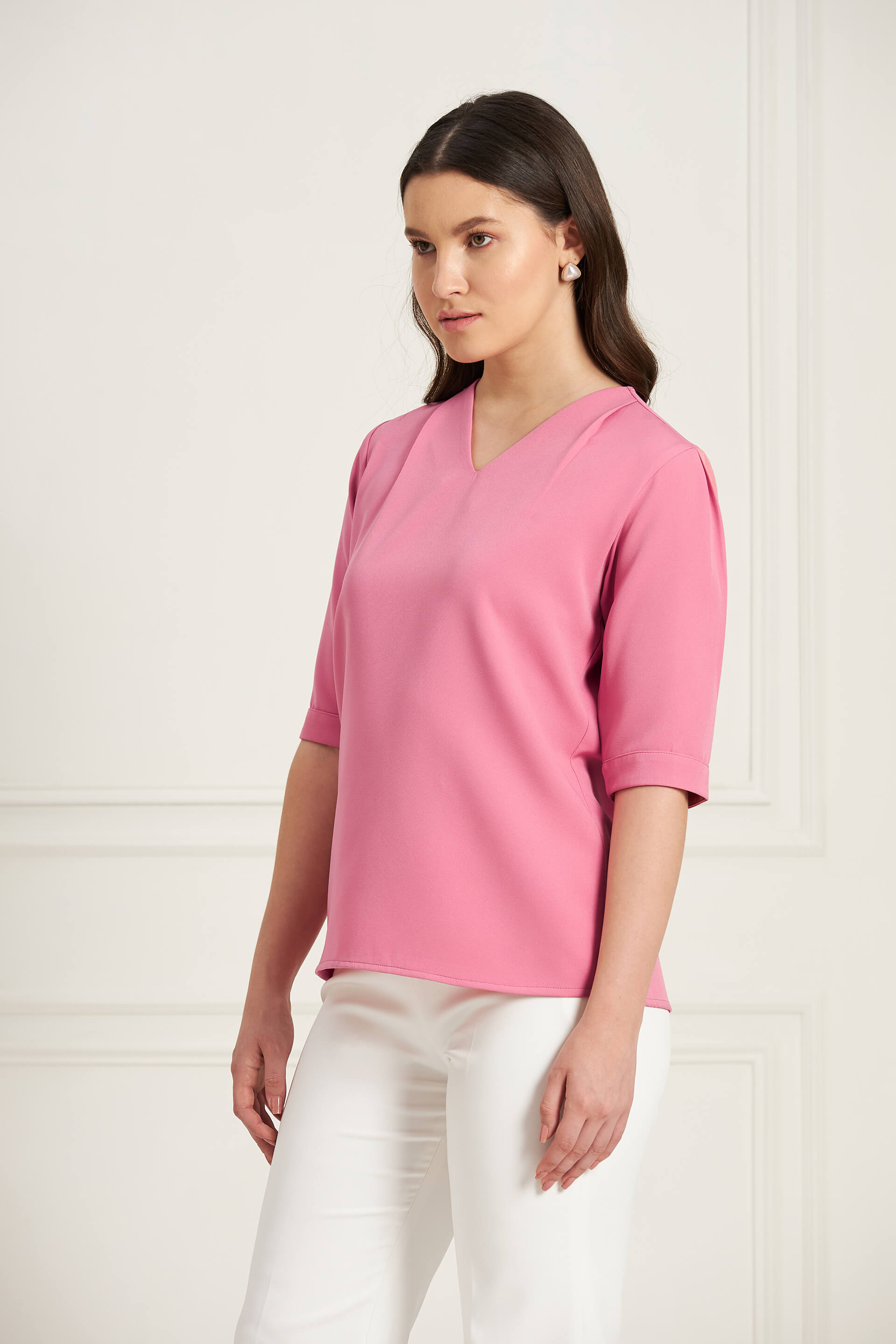 Genteel V-Neck Top - Pink Rose