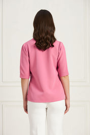 Genteel V-Neck Top - Pink Rose