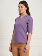 Genteel V-Neck Top-Purple