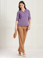 Genteel V-Neck Top-Purple