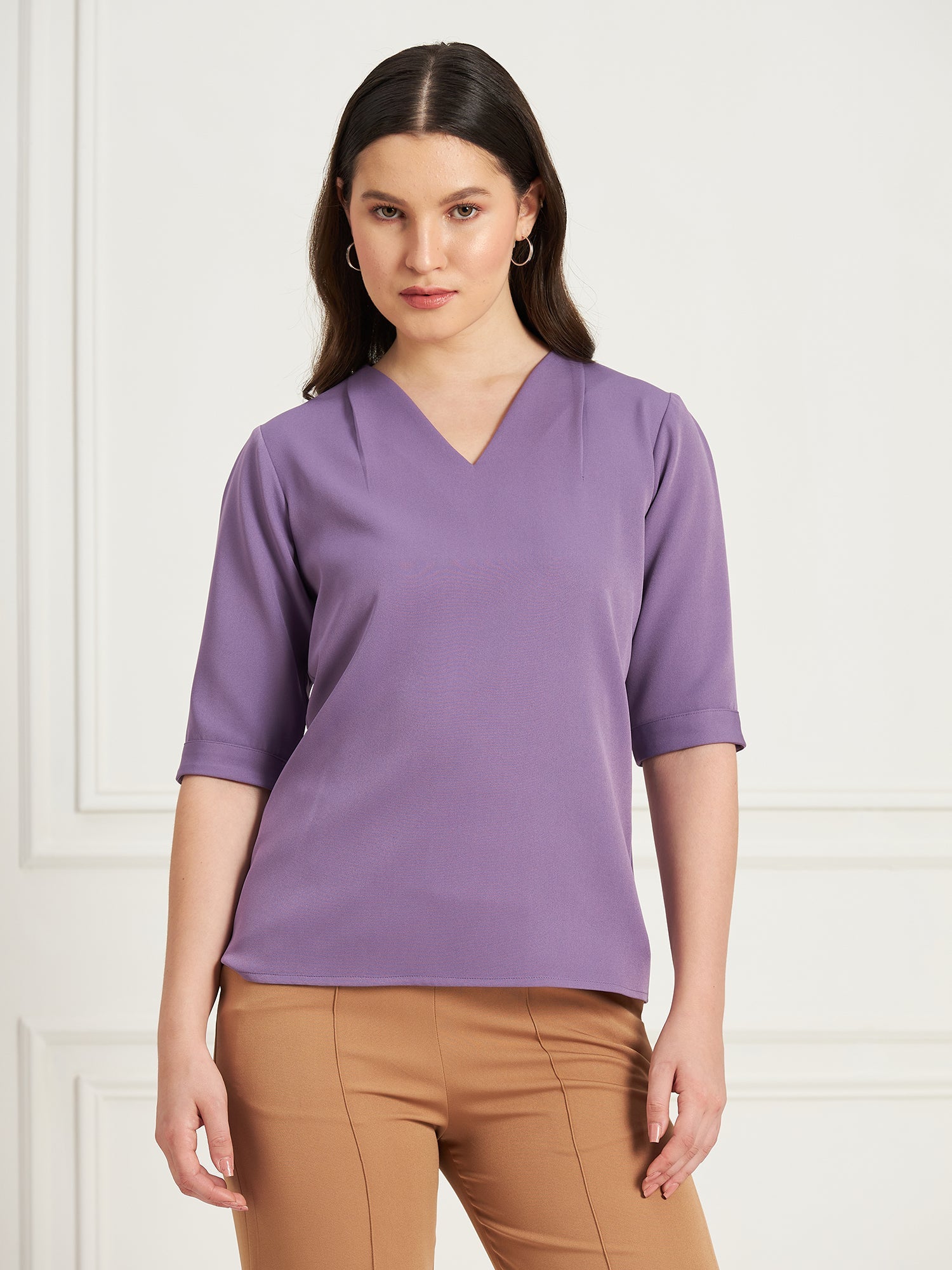 Genteel V-Neck Top-Purple