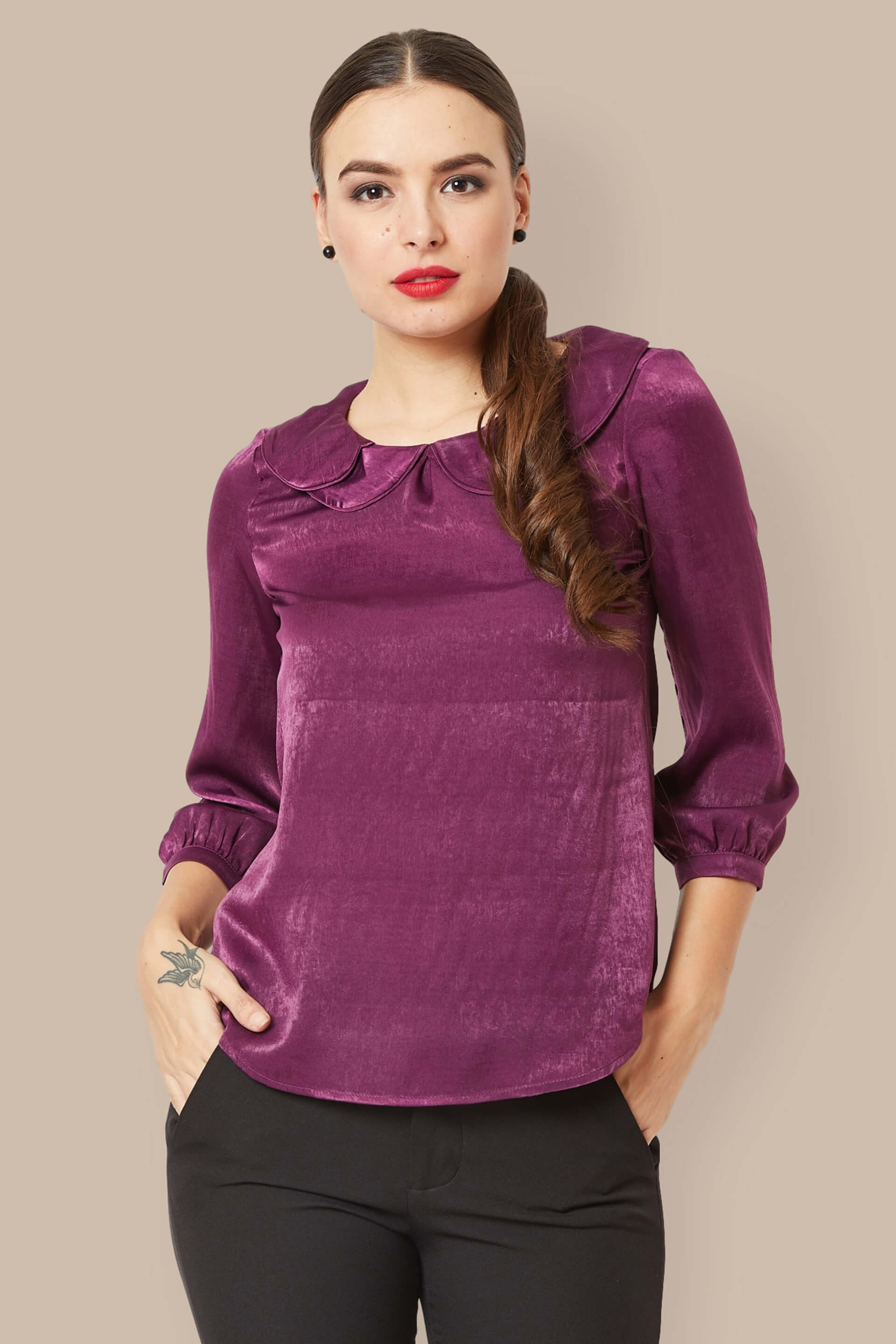 Byzantine Pleated Sleeves Top - Dark Purple