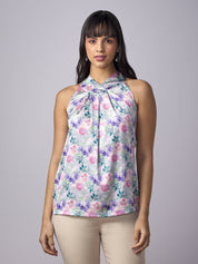 Rosa Floral Halter Neckline Top-Multicolor