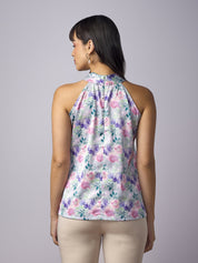 Rosa Floral Halter Neckline Top-Multicolor