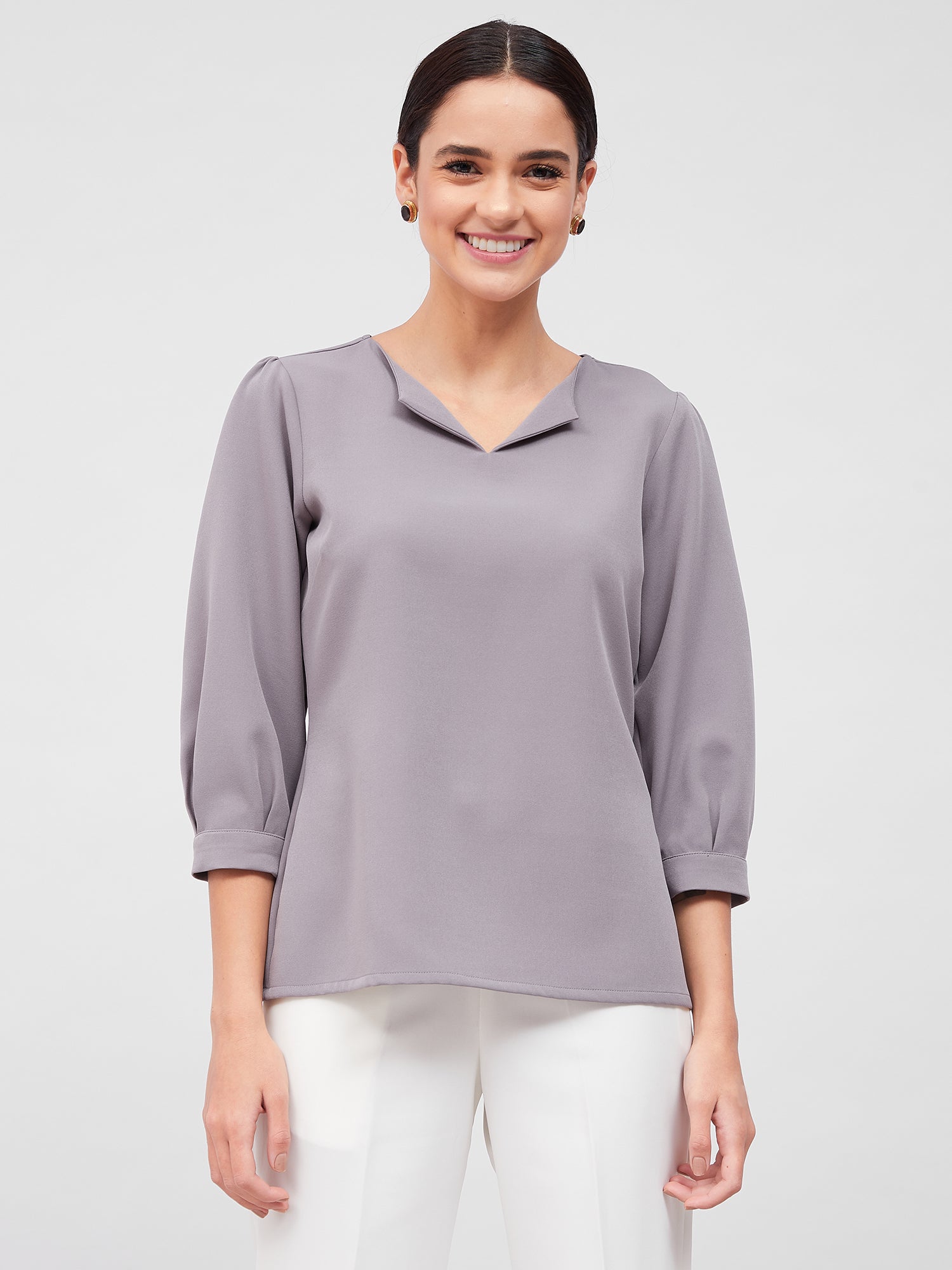 Iridium Turn-up Neck Top - Dusty Purple