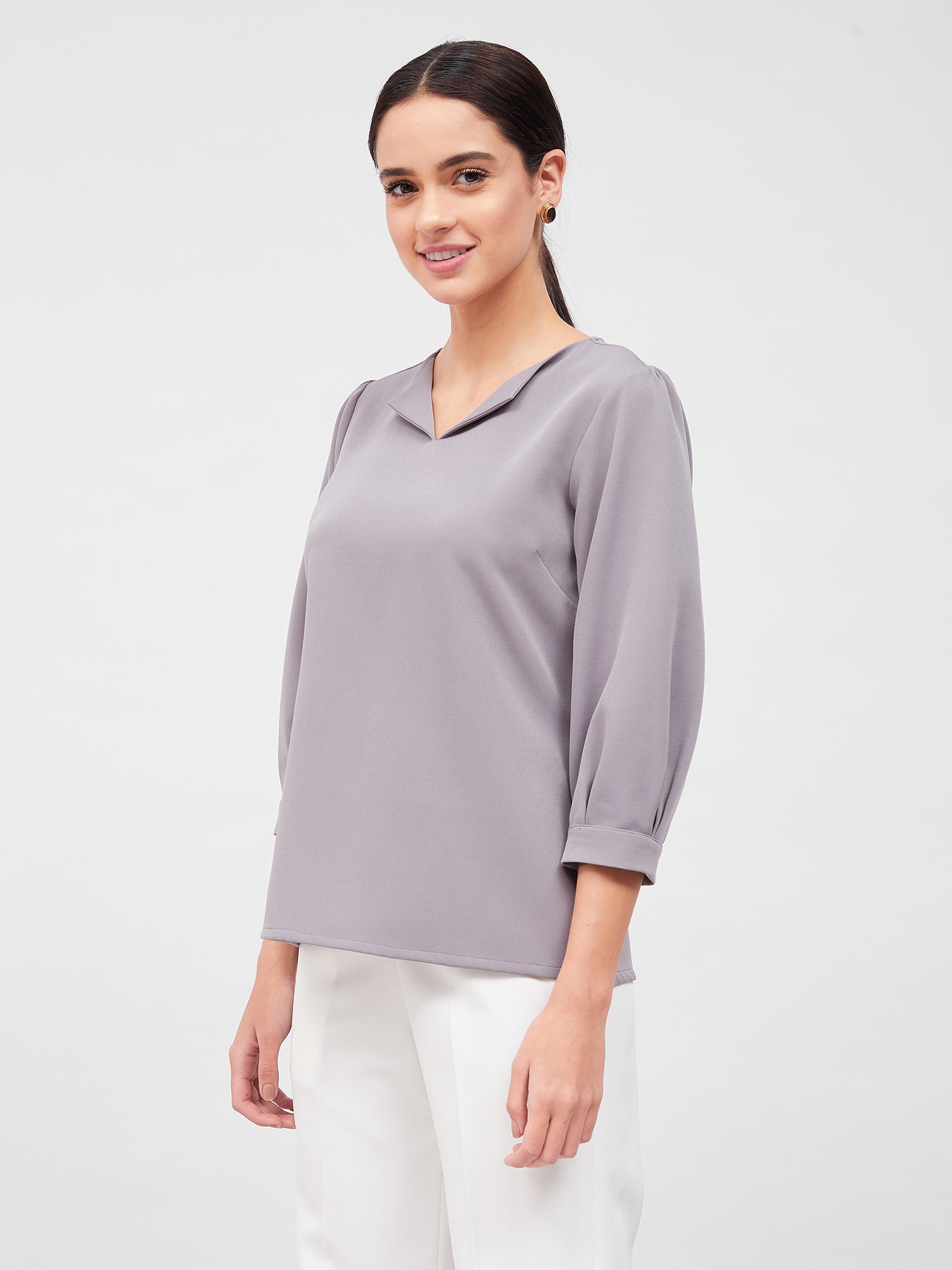 Iridium Turn-up Neck Top - Dusty Purple