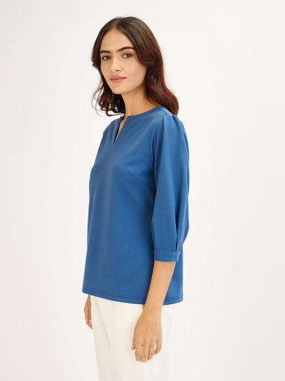 Iridium Turn-up Neck Top-English Blue