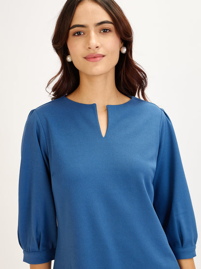 Iridium Turn-up Neck Top-English Blue