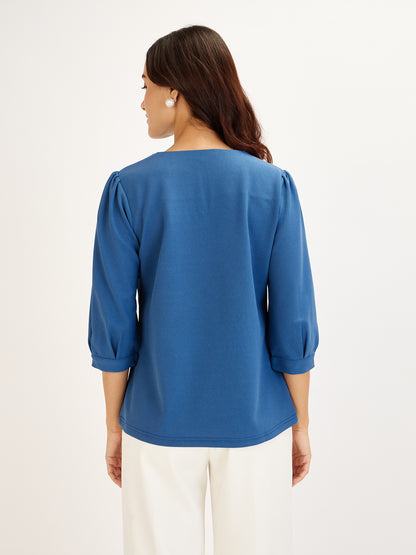 Iridium Turn-up Neck Top-English Blue