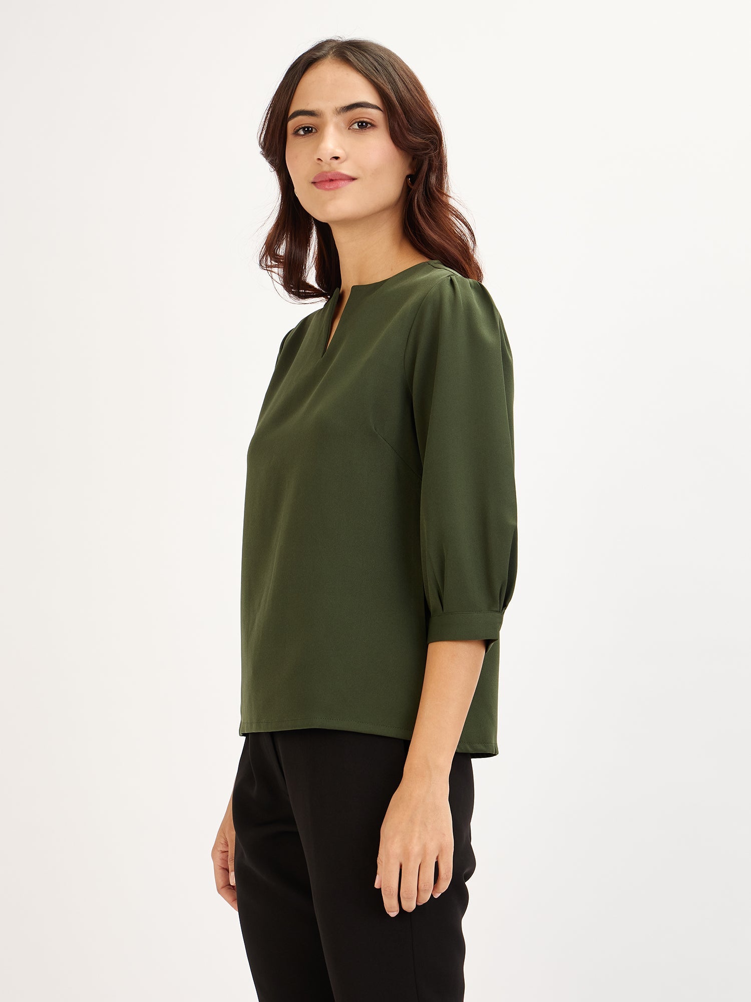 Iridium Puffed Sleeves Top-Olive