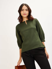 Iridium Puffed Sleeves Top-Olive