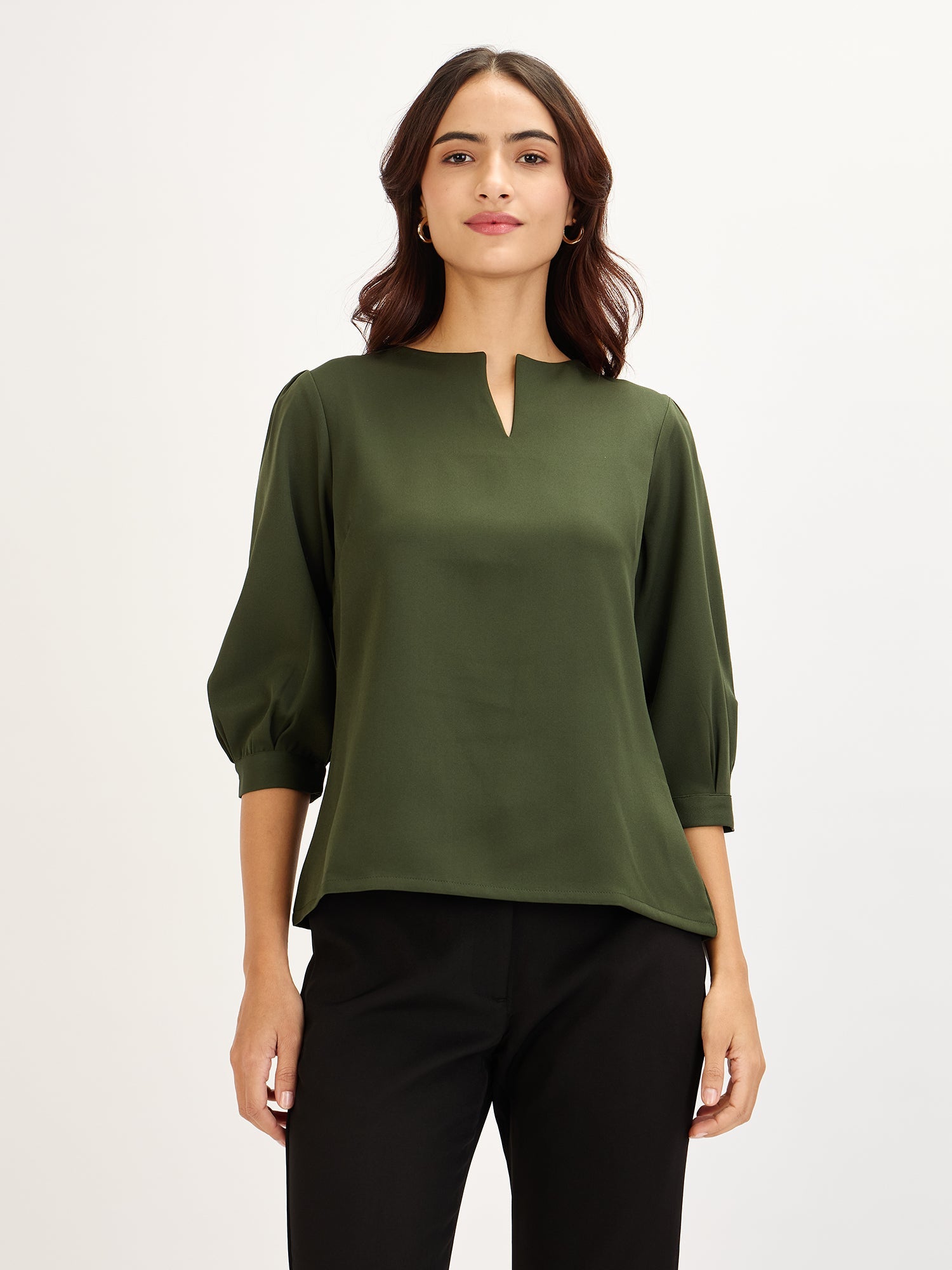 Iridium Puffed Sleeves Top-Olive