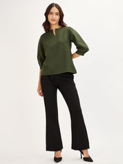 Iridium Puffed Sleeves Top-Olive