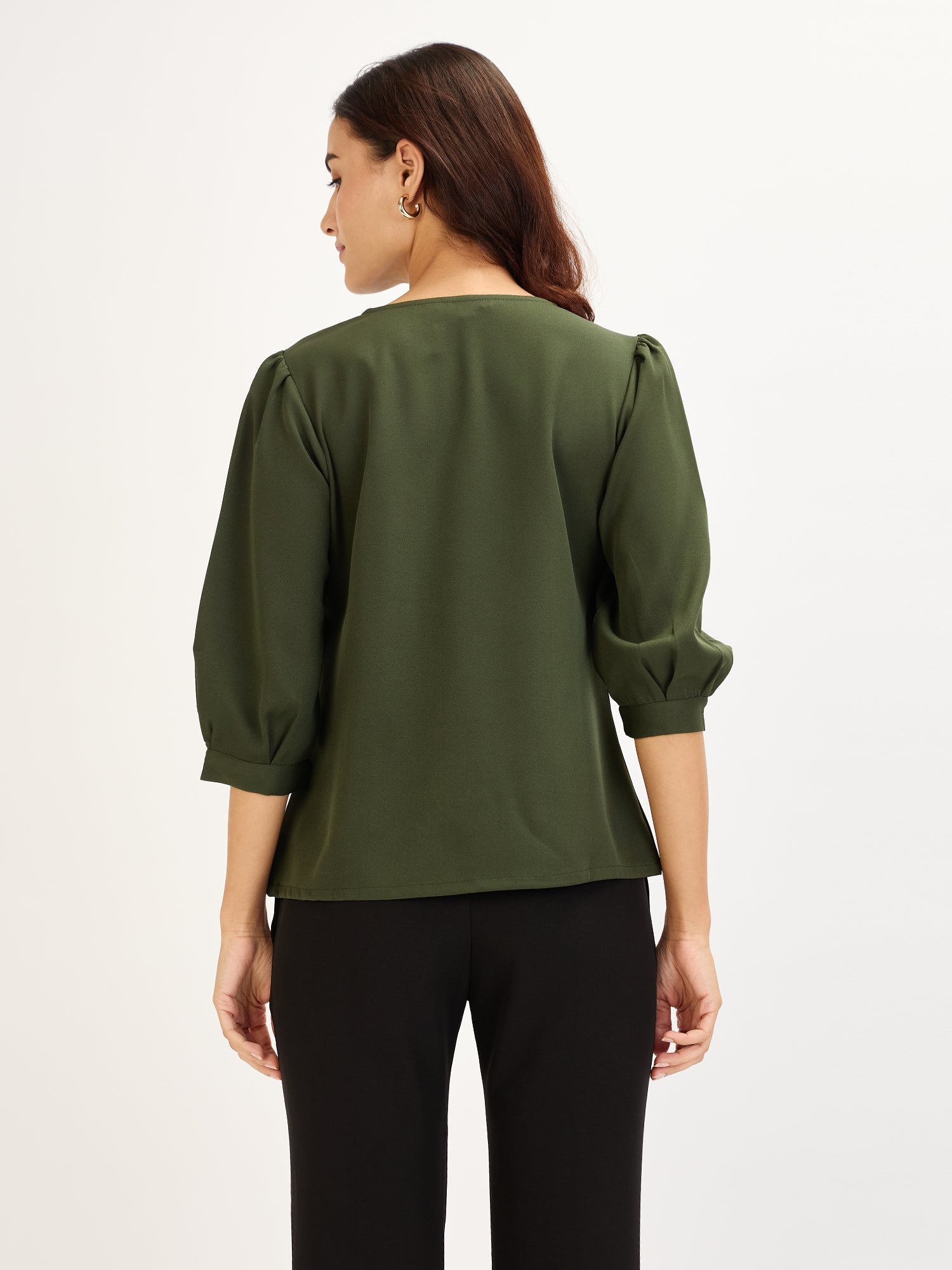 Iridium Puffed Sleeves Top-Olive