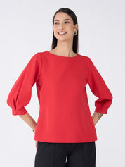 Coconut lantern sleeve top-Salsa Red